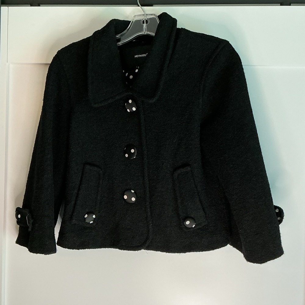 Hot Kiss Glam Goth Women's Black Wool Blend Long Sleeve Jacket Coat Size Small